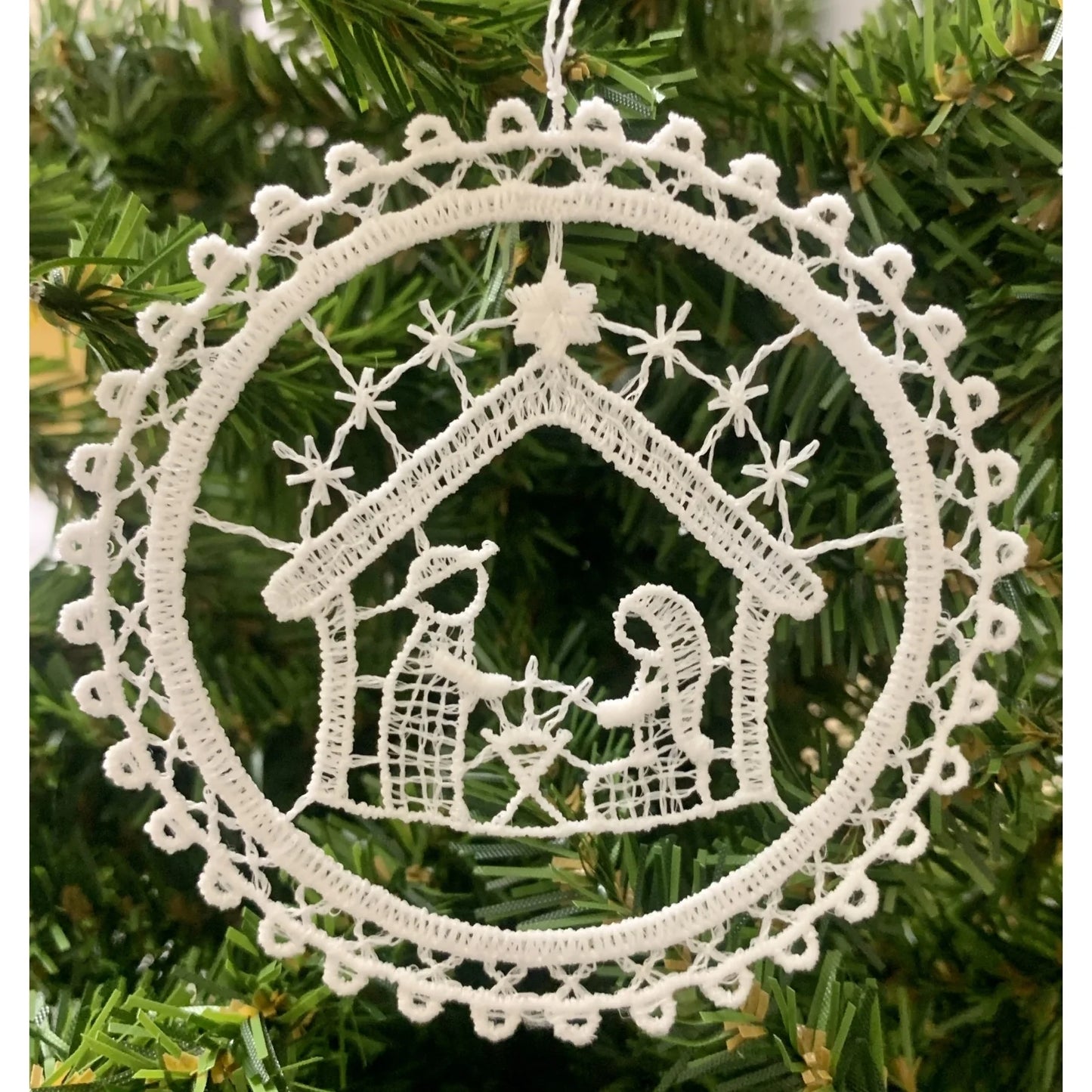 White Lace Circle Nativity Scene