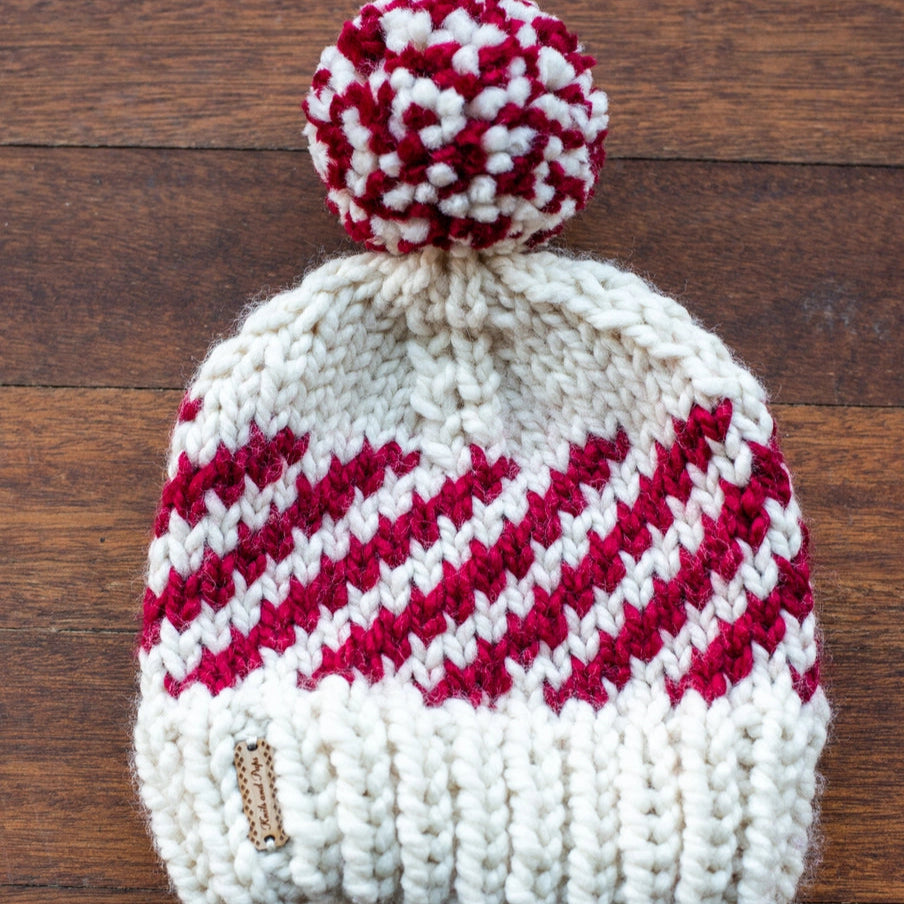 Knits & Pups Candy Cane Beanie w/ Pom