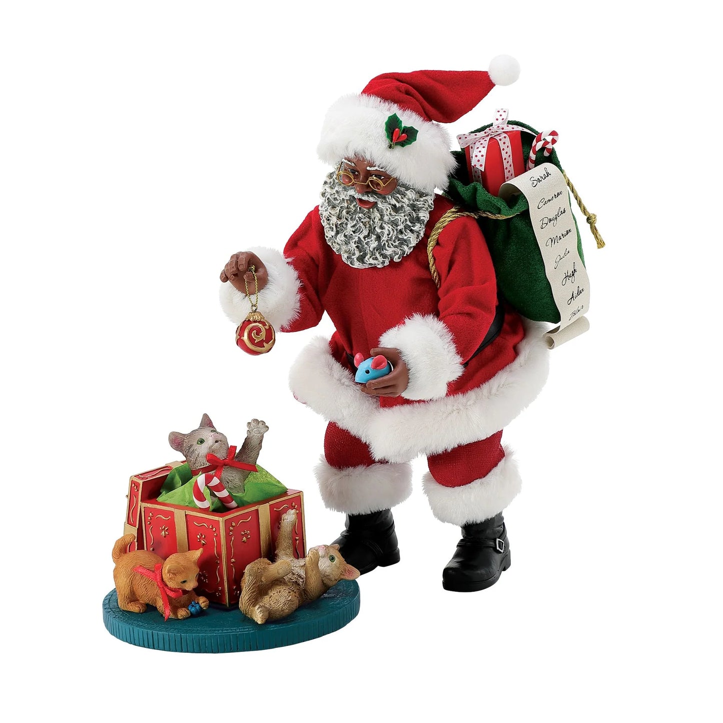 Whiskering you a Merry Christmas Black Santa with Cats