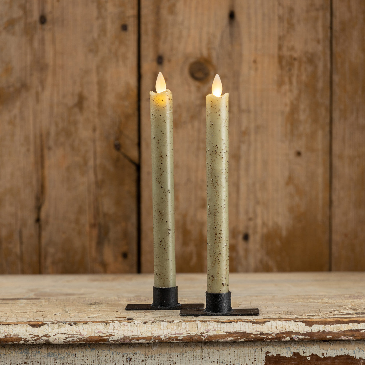 Set/2-9.5 Moving Flame Green Taper Candle