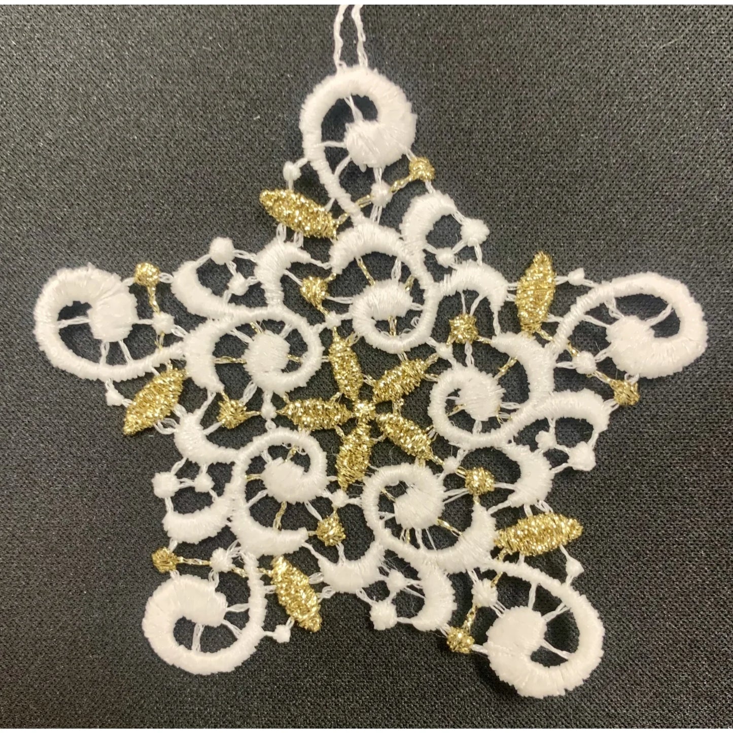 White and Gold Lace 5 pt Fancy Spiral Snowflake