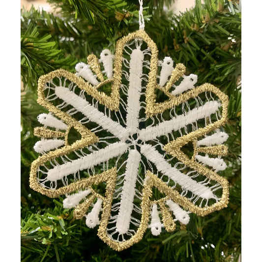 White and Gold Lace Glitter Snowflake