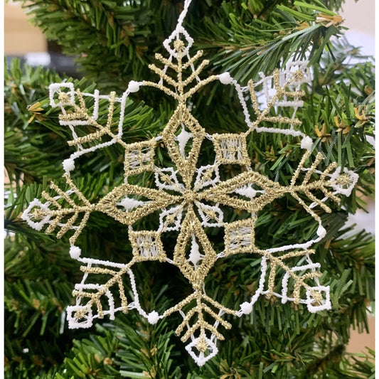 White and Gold Lace Glitter 8 Point Snowflake