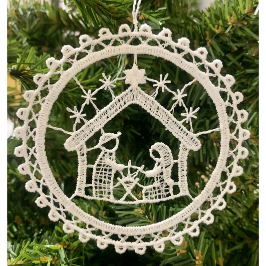 White Lace Circle Nativity Scene