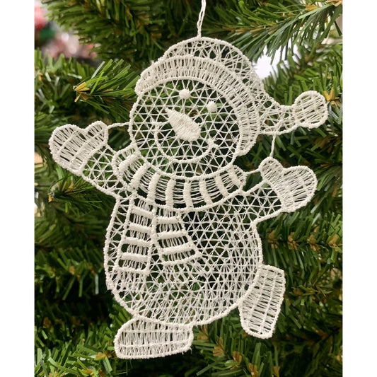 White Lace Snowman Waving