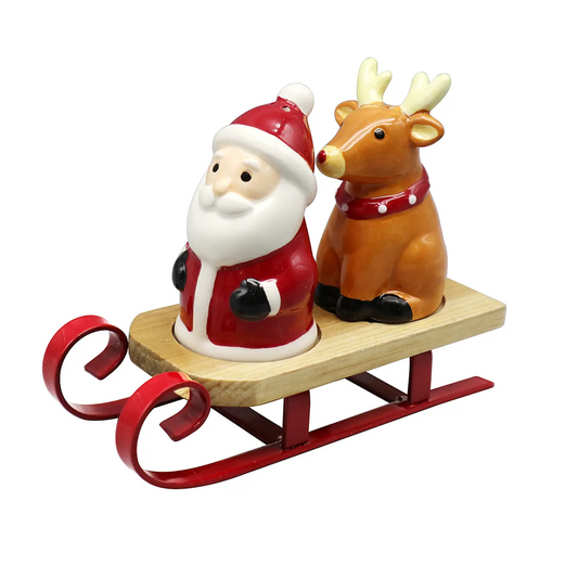 Sleigh Santa And Reindeer Salt & Pepper Set