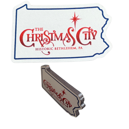 PA Shaped White Christmas City Magnet