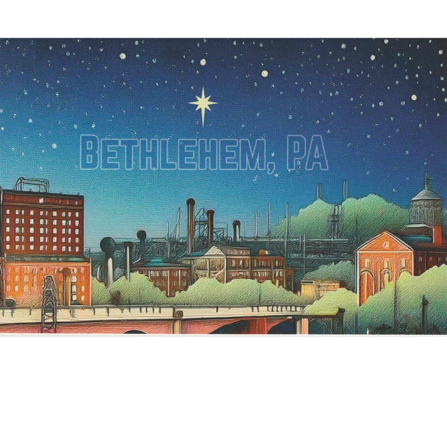 Bethlehem Colorful Bridge Reflection Postcard
