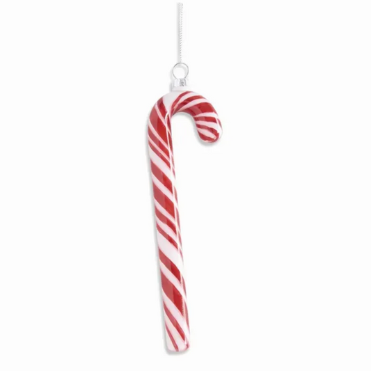 7.5" Hand Painted Red & White Glass Candy Cane