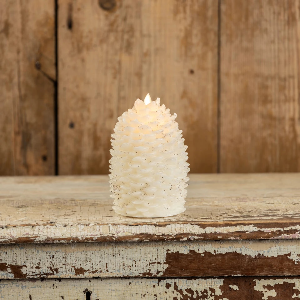 6" Cream Moving Flame Pinecone Candle