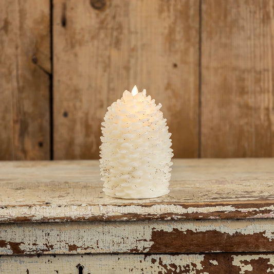 6" Cream Moving Flame Pinecone Candle