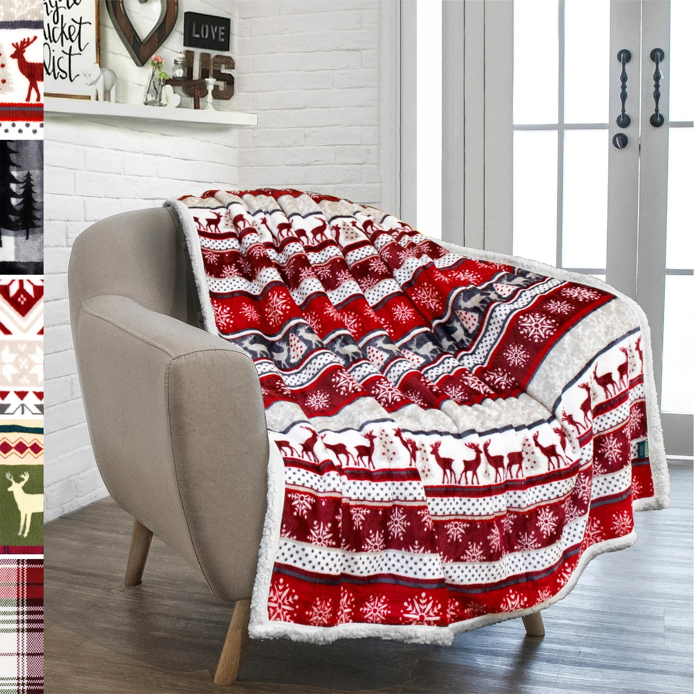 Christmas Classic Sherpa Throw (many designs & colors)