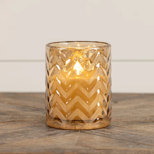 5" Champagne Chevron Glass 3D Flame Candle