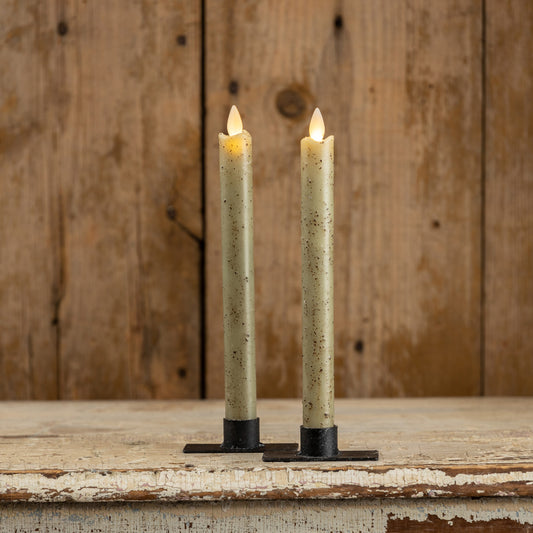 Set/2-9.5 Moving Flame Green Taper Candle