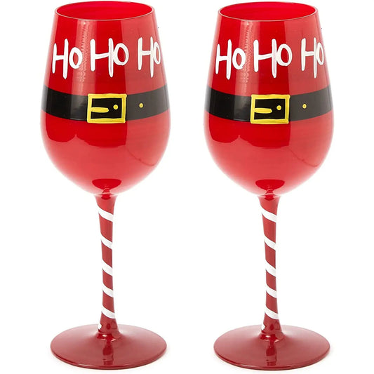 Set of 2 Ho Ho Ho Santa Stemmed Wine Glasses (Pick up Only)