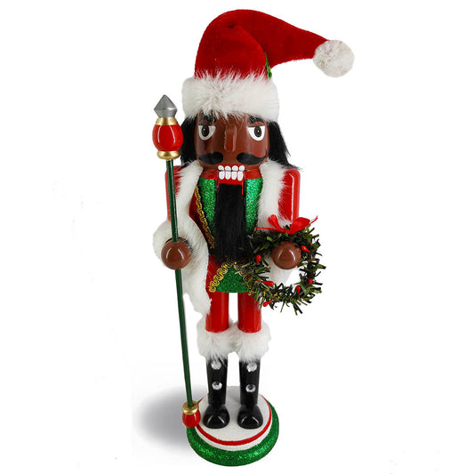 Holiday Santa Nutcracker With Wreath Black