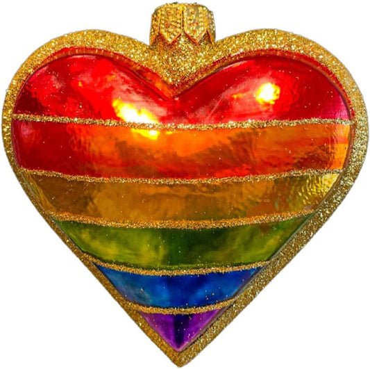 Rainbow Heart Glass Ornament Made in Poland