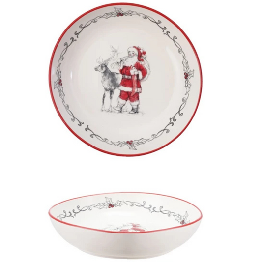 Stoneware Bowl w/ Santa & Reindeer (Pick up Only)