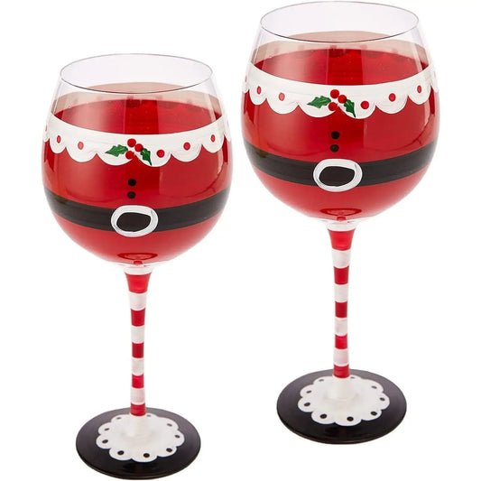 Set of 2 Mistletoe Red White & Black Glasses (Pick up in store only)